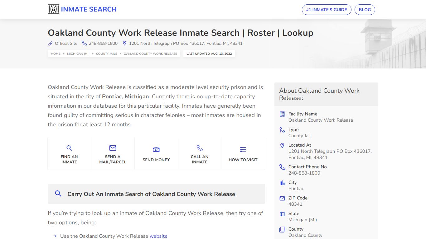 Oakland County Work Release Inmate Search | Roster | Lookup